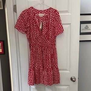 Anthropologie Red and White Patterned Dress